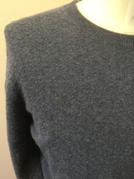BLOOMINGDALES, Dusty Blue, Cashmere, Solid, Long Sleeves, Crew Neck, Light Texture