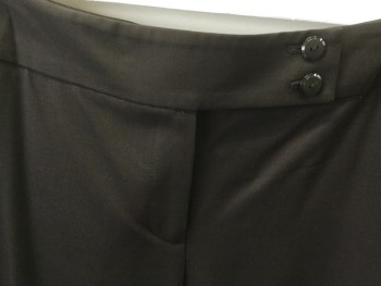 Womens, Slacks, CLASSIQUES ENTIER, Chocolate Brown, Wool, Spandex, Solid, 8, Zip Fly, 2" Waistband, Double Button Tab Closure