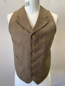 SIAM COSTUMES MTO, Brown, Tan Brown, Wool, 2 Color Weave, 6 Buttons, Notched Lapel, 4 Welt Pockets, Cream Striped Lining, Back is Solid Olive Linen, Belted Back Waist, Made To Order