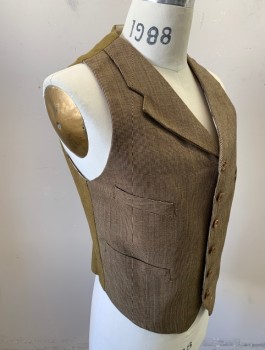 SIAM COSTUMES MTO, Brown, Tan Brown, Wool, 2 Color Weave, 6 Buttons, Notched Lapel, 4 Welt Pockets, Cream Striped Lining, Back is Solid Olive Linen, Belted Back Waist, Made To Order