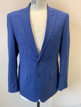 LINEA UOMO, Cornflower Blue, Wool, Polyester, 2 Color Weave, Single Breasted, Peaked Lapel, 2 Buttons, 3 Pockets