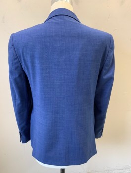 LINEA UOMO, Cornflower Blue, Wool, Polyester, 2 Color Weave, Single Breasted, Peaked Lapel, 2 Buttons, 3 Pockets