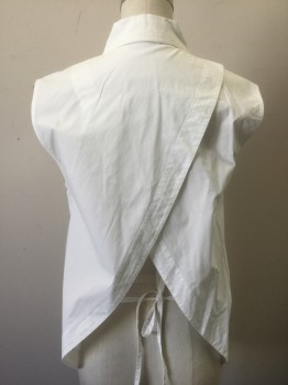 ALEXANDER WANG, White, Cotton, Elastane, Solid, Sleeveless Button Front, Collar Attached, Wrapped in Back with Open Lower Back, Self Ties at Inside Waist, Patch Pocket at Front Chest, High End/Designer Item