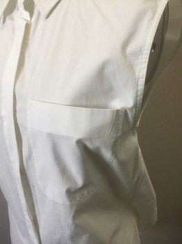 ALEXANDER WANG, White, Cotton, Elastane, Solid, Sleeveless Button Front, Collar Attached, Wrapped in Back with Open Lower Back, Self Ties at Inside Waist, Patch Pocket at Front Chest, High End/Designer Item