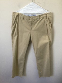 STYLUS, Khaki Brown, Cotton, Spandex, Solid, Twill Chinos, Mid Rise, Straight Cropped Leg, Zip Fly, 4 Pockets, Belt Loops