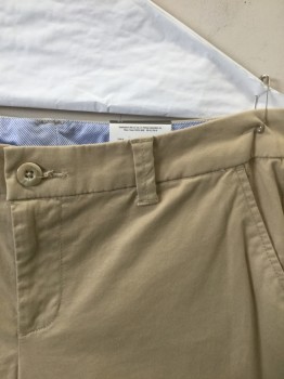 Womens, Pants, STYLUS, Khaki Brown, Cotton, Spandex, Solid, 14, Twill Chinos, Mid Rise, Straight Cropped Leg, Zip Fly, 4 Pockets, Belt Loops