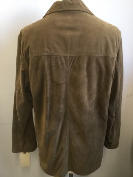 Mens, Leather Jacket, JIM & MARY LOU, Brown, Suede, Solid, L, Button Front, Notched Lapel, 2 Welt Pocket,