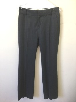 Womens, Slacks, BANANA REPUBLIC, Charcoal Gray, Dk Gray, Wool, Spandex, Birds Eye Weave, 4, Charcoal with Light Gray Dotted Weave, Mid Rise, Slight Boot Cut, Zip Fly, 4 Pockets