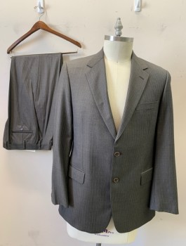 BROOKS BROTHERS, Warm Gray, Gray, Dove Gray, Wool, Cupro, Stripes - Pin, Single Breasted, Notched Lapel, 2 Buttons, 3 Pockets, Double Back Vent