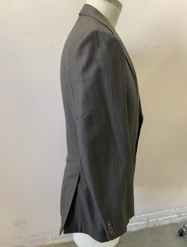 BROOKS BROTHERS, Warm Gray, Gray, Dove Gray, Wool, Cupro, Stripes - Pin, Single Breasted, Notched Lapel, 2 Buttons, 3 Pockets, Double Back Vent