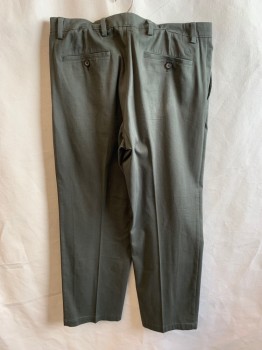 DOCKERS, Dk Olive Grn, Cotton, Polyester, Solid, Pleated Front, 4 Pockets, Zip Fly, Button Fly, Belt Loops