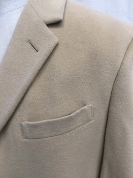 Mens, Coat, Overcoat, TOMMY HILFIGER, Brass Metallic, Wool, Cashmere, Solid, 42R, Light Camel, 3 Button Front, 4 Pockets, Notched Lapel, Back Vent, Fully Lined
