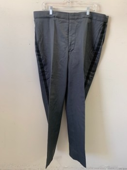 MTO, Gray, Black, Wool, Solid, Made To Order, Flat Front, Zip Fly, 2 Faux Back Pockets, Black Side Stripe, Security Guard,