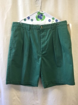 Mens, Shorts, TOMMY HILFIGER, Green, Cotton, Solid, 36, Double Pleated, 4 Pockets, Belt Loops,