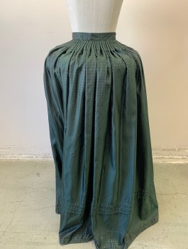 N/L MTO, Dk Green, Black, Lt Gray, Polyester, Diamonds, Brocade, 1" Wide Self Waistband, Cartridge Pleated, Floor Length, Made To Order Reproduction (Pictured with Bumroll, Not Included)