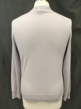 THE MEN'S STORE, Dove Gray, Cashmere, Solid, Ribbed Knit V-neck, Long Sleeves, Ribbed Knit Cuff/Waistband