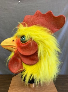 MTO, Yellow, Red, Synthetic, Solid, CHICKEN Faux Fur, Rubber Face with Comb, Faux Fur