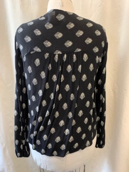 MOSSIMO, Black, White, Rayon, Floral, V-neck, Cross Over Front, Tie Front, Long Sleeves