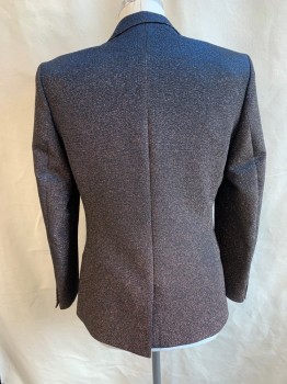ASOS, Copper Metallic, Iridescent Blue, Black, Synthetic, Stripes, Single Breasted, 2 Buttons, Peaked Lapel, 3 Pockets, 4 Button Cuffs, 1 Back Vent