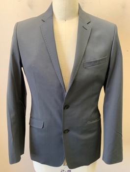 CARDUCCI, Gray, Wool, Polyester, Solid, Single Breasted, Notched Lapel, 2 Buttons, 3 Pockets, Slim Fit, Slim Lapel, Hand Picked Stitching Detail, Red Paisley Brocade Lining