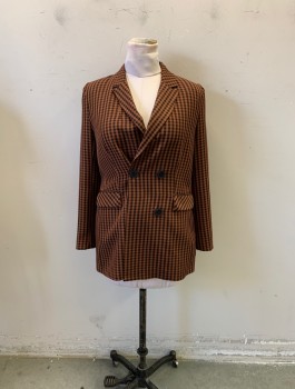 Womens, Blazer, Bella Tilley , Terracotta Brown, Black, Polyester, Check , Small, Double Breasted, 2 Pockets, 2 Buttons,