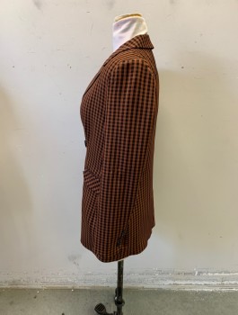 Womens, Blazer, Bella Tilley , Terracotta Brown, Black, Polyester, Check , Small, Double Breasted, 2 Pockets, 2 Buttons,