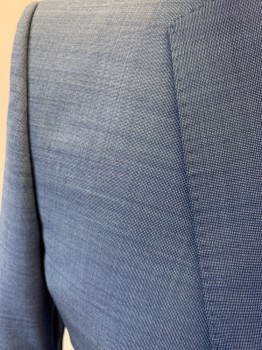 BOSS, Blue, Lt Blue, Wool, 2 Color Weave, Single Breasted, 2 Buttons,  Notched Lapel Pick Stitched, 3 Pockets, Slim Fit
