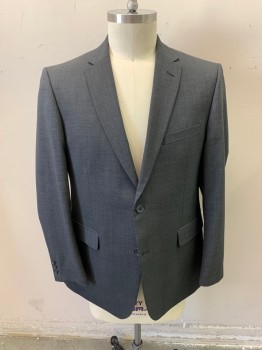 COLLECTION DEBENHAMS, Heather Gray, Wool, Polyester, Solid, Jacket, 2 Buttons, 3 Pockets, Notched Lapel, Double Vent