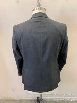 COLLECTION DEBENHAMS, Heather Gray, Wool, Polyester, Solid, Jacket, 2 Buttons, 3 Pockets, Notched Lapel, Double Vent