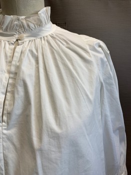 Womens, Blouse, REBECCA TAYLOR, White, Cotton, Solid, 0, Ruffled Band Collar, Puff S/S, Keyhole, 1 Button at Neck,