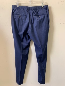 Mens, Suit, Pants, HUGO BOSS, Navy Blue, Blue, Wool, 2 Color Weave, 34, 33, F.F, Side Pockets, Zip Front, Belt Loops