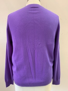 Mens, Pullover Sweater, Saks Fifth Ave., Purple, Cashmere, Solid, XXL, Long Sleeve, V Nack
