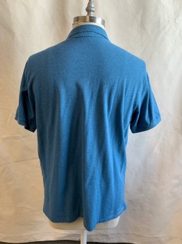 POLO RALPH LAUREN, Teal Blue, Cotton, Heathered, Pique, 2 Button Placket, Ribbed Knit Collar Attached, Short Sleeves, Ribbed Knit Cuff