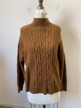 Womens, Pullover, CALVIKN KLEIN, Sienna Brown, Acrylic, Polyester, Solid, M, Mock Neck,