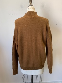 Womens, Pullover, CALVIKN KLEIN, Sienna Brown, Acrylic, Polyester, Solid, M, Mock Neck,