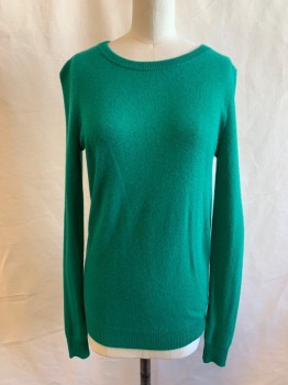 Womens, Pullover, C BY BLOOMINGDALE'S, Green, Cashmere, Solid, S, Crew Neck, Long Sleeves, Pull Over
