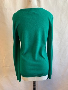 Womens, Pullover, C BY BLOOMINGDALE'S, Green, Cashmere, Solid, S, Crew Neck, Long Sleeves, Pull Over