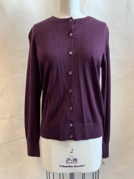 Womens, Cardigan Sweater, BANANA REPUBLIC, Plum Purple, Wool, Heathered, XS, Button Front