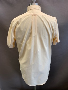 Mens, Casual Shirt, LANDS END, Lt Yellow, Poly/Cotton, Oxford Weave, N16, S/S, Button Front, Clear Plastic Buttons, Chest Pocket, Button Down Collar, Back Pleat, Locker Loop