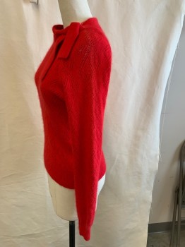 Womens, Pullover, N/L, Red, Cashmere, Polyester, Solid, XS, B: 32, L/S, CN, Self Tie Attached