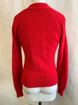 Womens, Pullover, N/L, Red, Cashmere, Polyester, Solid, XS, B: 32, L/S, CN, Self Tie Attached