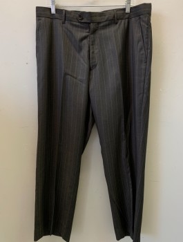 Mens, Suit, Pants, GIORGIO FIRELLI, Brown, Wool, Stripes - Pin, 36/29, F.F, Slash Pockets,