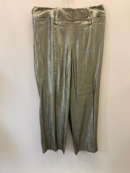 Mens, Casual Pants, ANTHONY VACCARELLO, Gold Metallic, Polyester, Viscose, 32/30, Club Wear, Slant Pockets, Zip Front, Pleated Front, Silver Grommets At Waist, Tab At Waist With Snap Buttons,