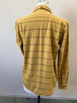 Mens, Casual Shirt, VISLA, Mustard Yellow, Ochre Brown-Yellow, Cotton, Stripes - Horizontal , M, Flannel, B.F., C.A., L/S, 2 Pckts, 2 Pleats Off Back Yoke