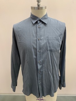 JOHN VARVATOS, Dove Gray, Cotton, Solid, L/S, Button Front, Chest Pocket, Light Gray Pearl Button