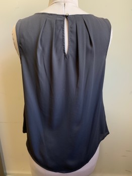 Womens, Blouse, WORTHINGTON, Dk Gray, Polyester, Solid, M, Sleeveless, Round Neck, Pleated Front, Back Button