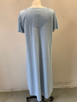 Womens, Nightgown, ADONNA, Lt Blue, Baby Blue, Polyester, Leaves/Vines , M, Jersey, Raglan Cap Sleeves, Scoop Neck, with Lace and Smocking Trim, 7 Button Placket, Box Pleats Around Neckline, Floor Length, Multiples