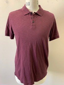 VINCE, Maroon Red, Cotton, Solid, S/S, 3 Buttons,