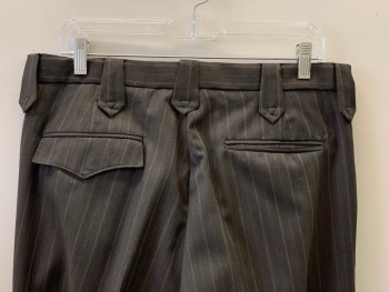 CIRCLE, Dk Brown, Lt Brown, Wool, Stripes - Pin, F.F, Top And Back Pockets, Zip Front, Belt Loops,