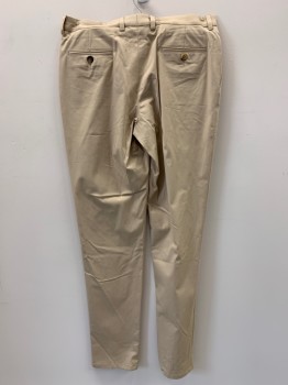 Mens, Casual Pants, SERJ, Khaki Brown, Polyester, Cotton, Solid, 36/34, Pleated, Side And Back Pockets, Zip Front, Belt Loops,
